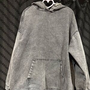 Boohoo Charcoal Washed Denim Hooded Dress